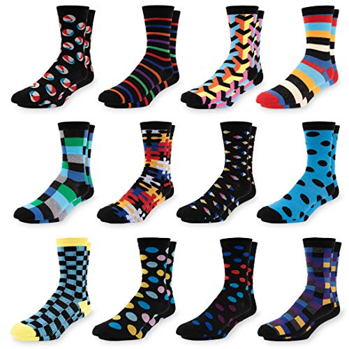 Mitch Bogen Bunte Herren-Socken – lustig gemusterte flippige Crew-Socken für Herren – 12 Stück, Stil 1, 43-47 EU Mitch Bogen Bunte Herren-Socken – lustig gemusterte flippige Crew-Socken für Herren – 12 Stück, Stil 1, 43-47 EU von Mitch Bogen