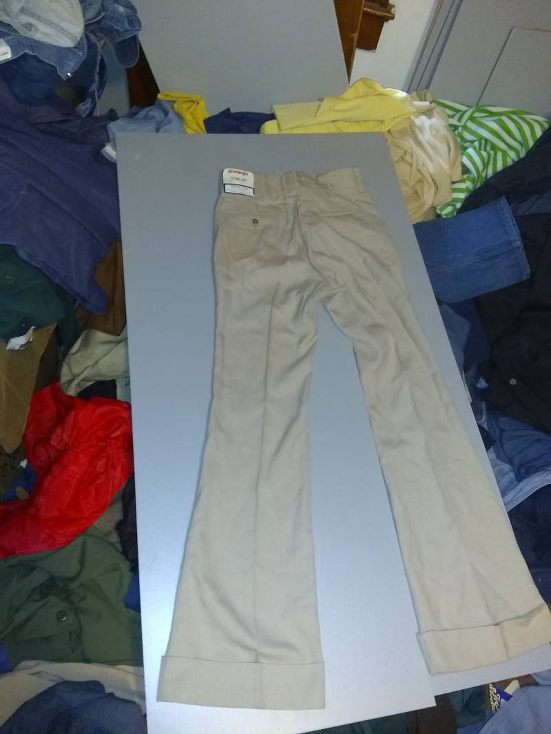 1970 Wrangler Vintage Deadstock Disco Poly Rayon Herren Bellbottom Hi Rise Pant Made Usa Retro Pick Size Wear Sneaker T Shirt Schuh Stiefel Mantel von MitchAmericanvintage