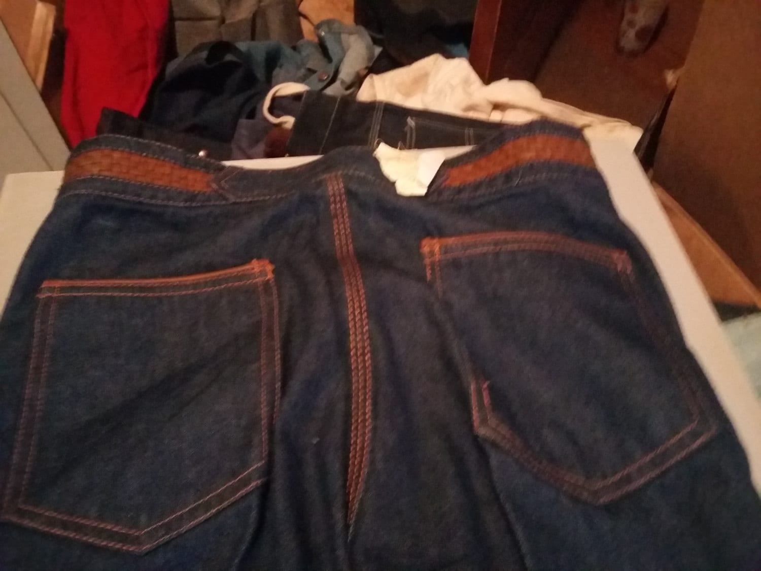 Deadstock Vintage Jeans Made Usa Flare Bellbottom Hose Baumwolle Neu Nos Herren 28x32 Disco Retro Hi Rise Schuhe Sneakers T Shirt von MitchAmericanvintage