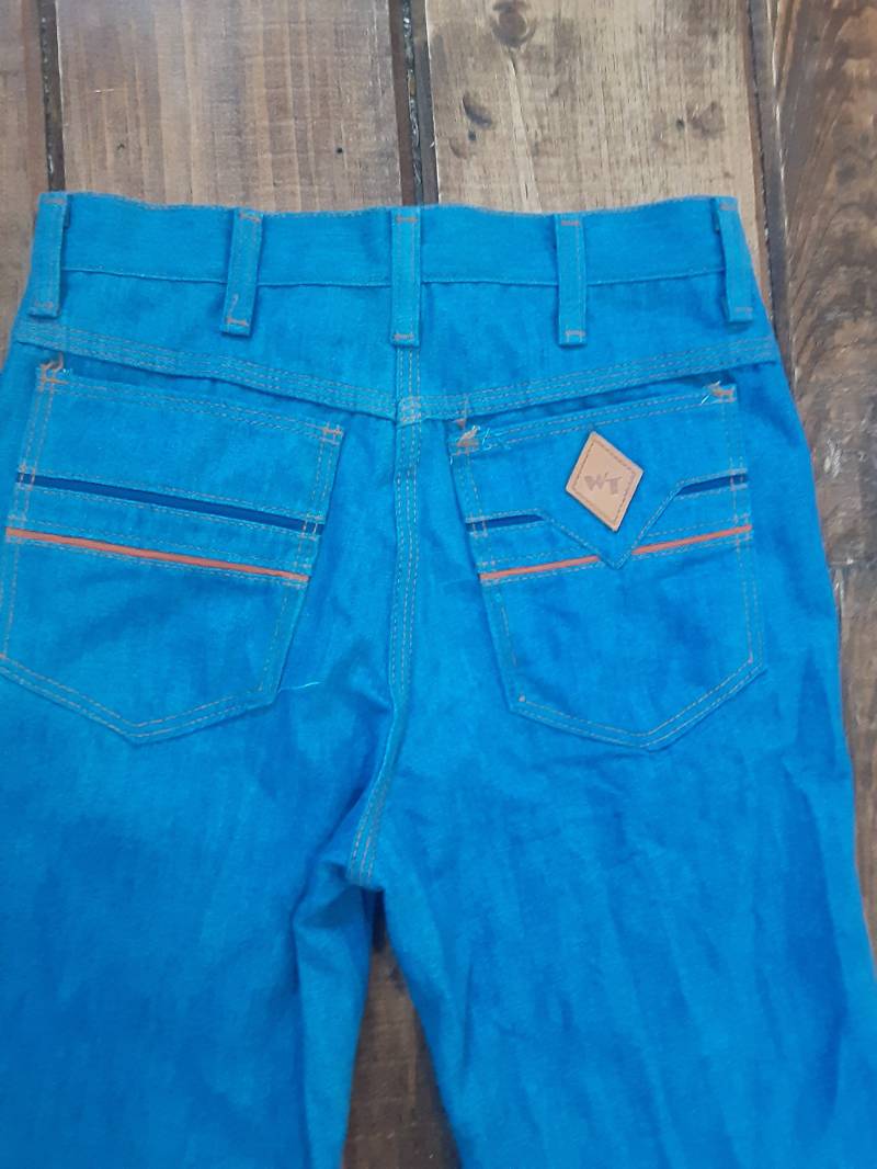 Deadstock Vintage Nos Wrangler Wrapid Transit Denim Stretch Boot Jeans 1970 Usa Hose Hi Rise Männer 28 X 34 29 32 Tragen T Shirt Sneaker Schuhjacke von MitchAmericanvintage