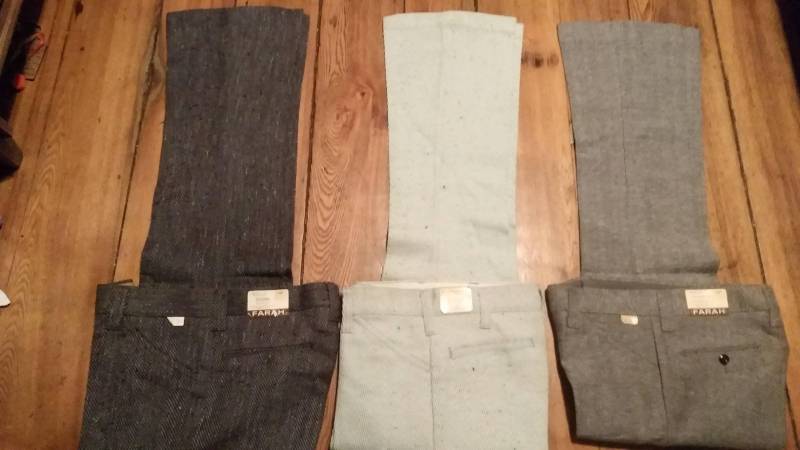 Farah Deadstock Vintage Bellbottoms Hose Jean Fischgrät 1970 New Made Usa Herren 29x30 Oder 30x30 T Shirt Jacke Schuhstiefel Sneaker von MitchAmericanvintage