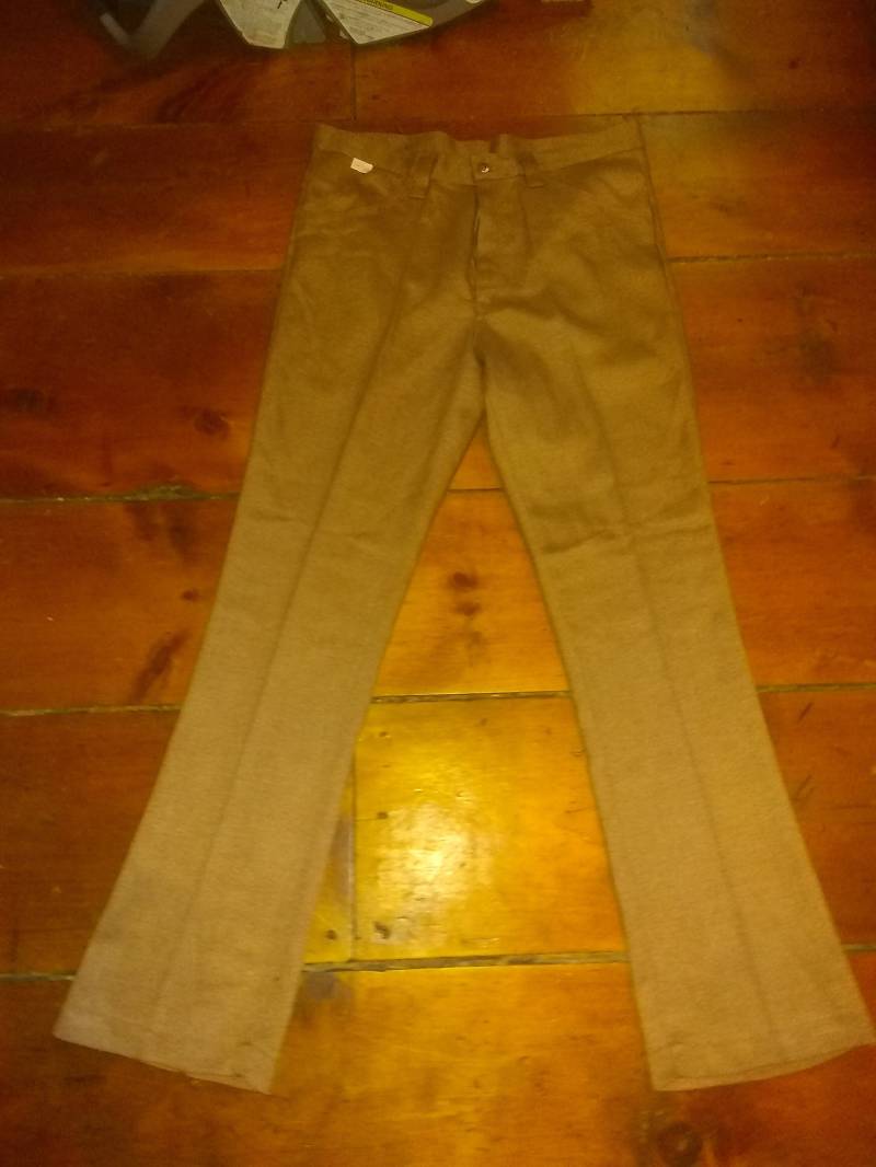 Farah Hopsack Vintage Deadstock Herren 36x34 38x34 Viskose Hose 1970Er Jahre Jeans Made Usa Button Up New Retro Flares Disco Bellbottom Sneaker von MitchAmericanvintage