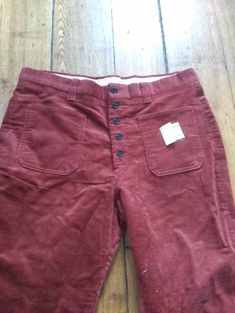 H.i.s Deadstock Vintage Patch Tasche Bellbottom Jeans Baumwolle Made Usa 1970 36x30 Pant High Rise Wear T Shirt Sneaker Schuh Stiefel Mantel von MitchAmericanvintage