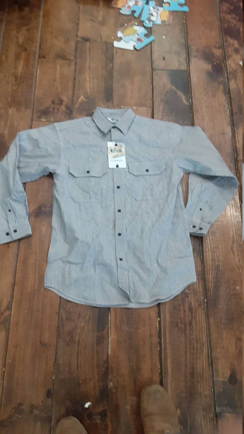 Key Deadstock Vintage Herren Nos Klein Oder Mittel Oxford Railroad Hickory Gestreift Arbeit Baumwolle Shirt Tragen Jeanshose Schuhe Sneaker Boo Jacke von MitchAmericanvintage