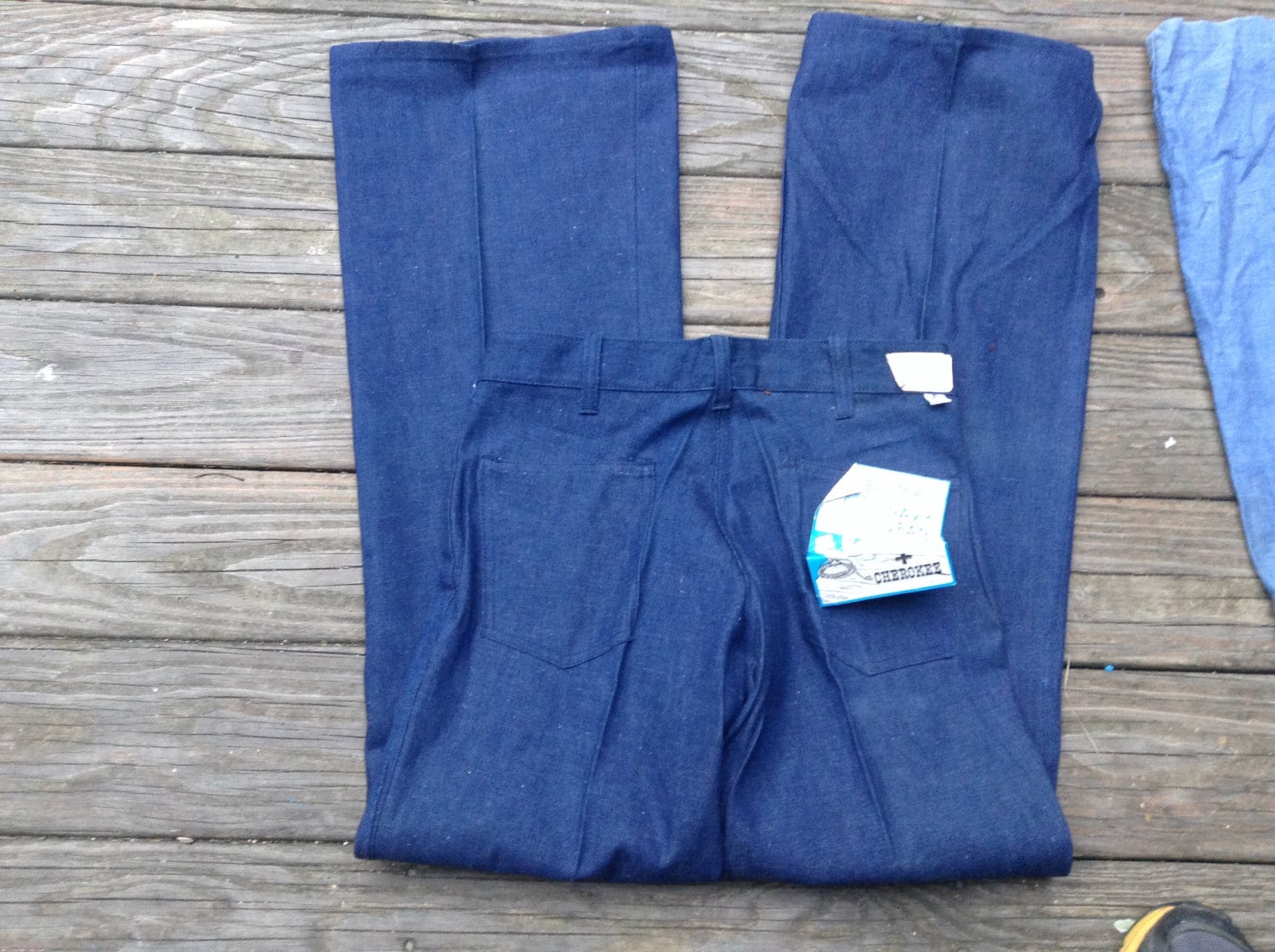 Patch Tasche Denim Ausgestellt Bellbottom Hose Deadstock Vintage 1970 Jeans Neue Pick 1 Gemacht Usa Snap Talon Reißverschluss Tragen T Shirt von MitchAmericanvintage