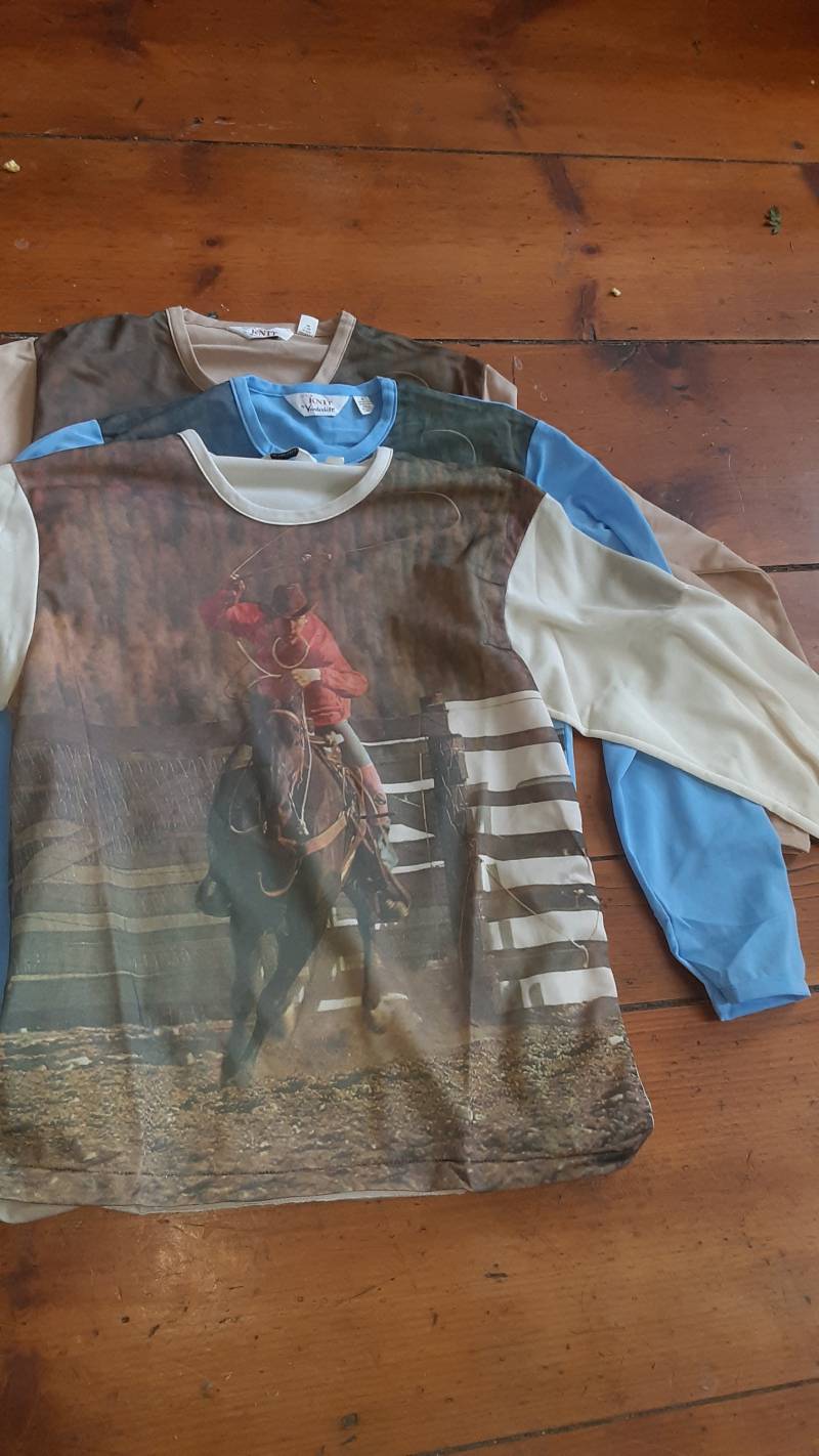 Vanderbilt Deadstock Vintage Druck 1970 Männer Bild Szene T-Shirt Cowboy Auf Pferd Neue Spitze Lange Ärmel Sportlich Verrückte Usa 1 von MitchAmericanvintage