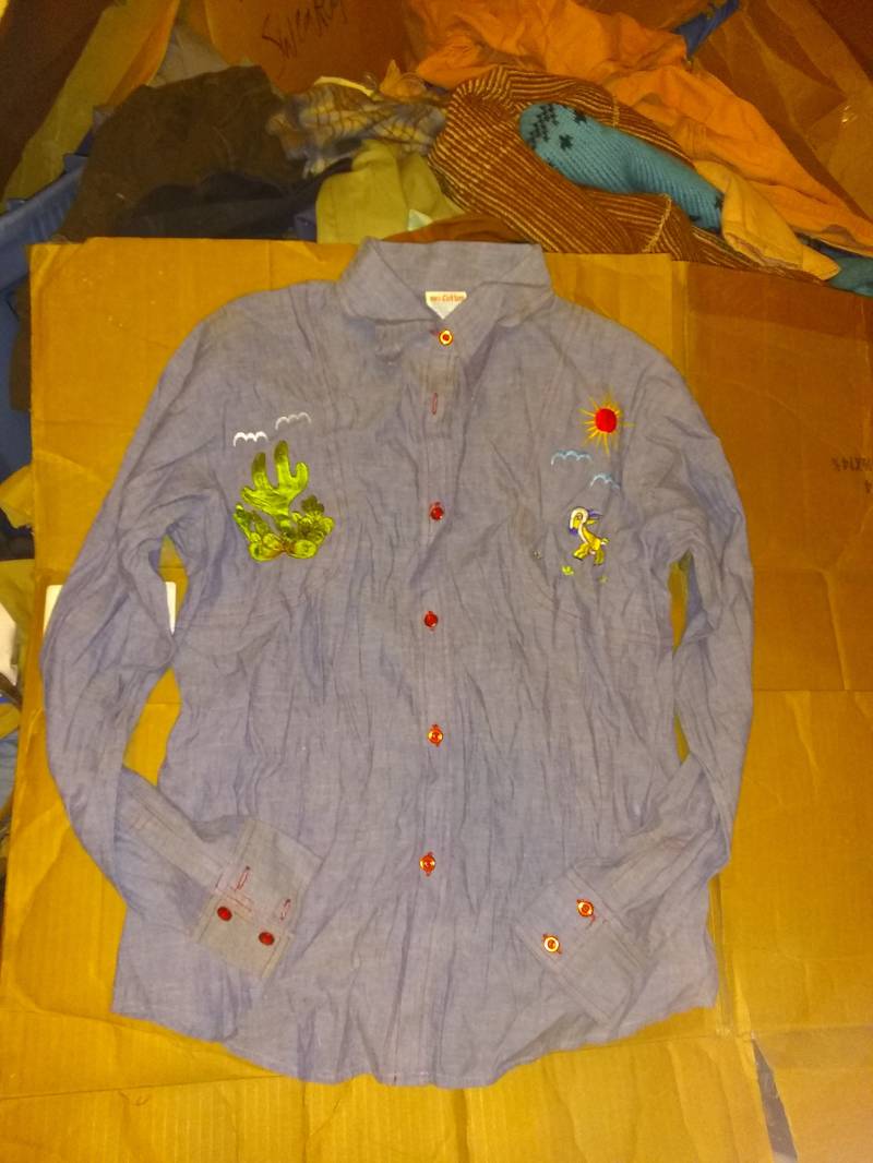 Vintage Chambray Deadstock Damen 1960 Shirt Bestickt Langarm Sanforized Cotton Wear Sneaker Schuh Hose Jeans Boot T Mantel Jacke von MitchAmericanvintage