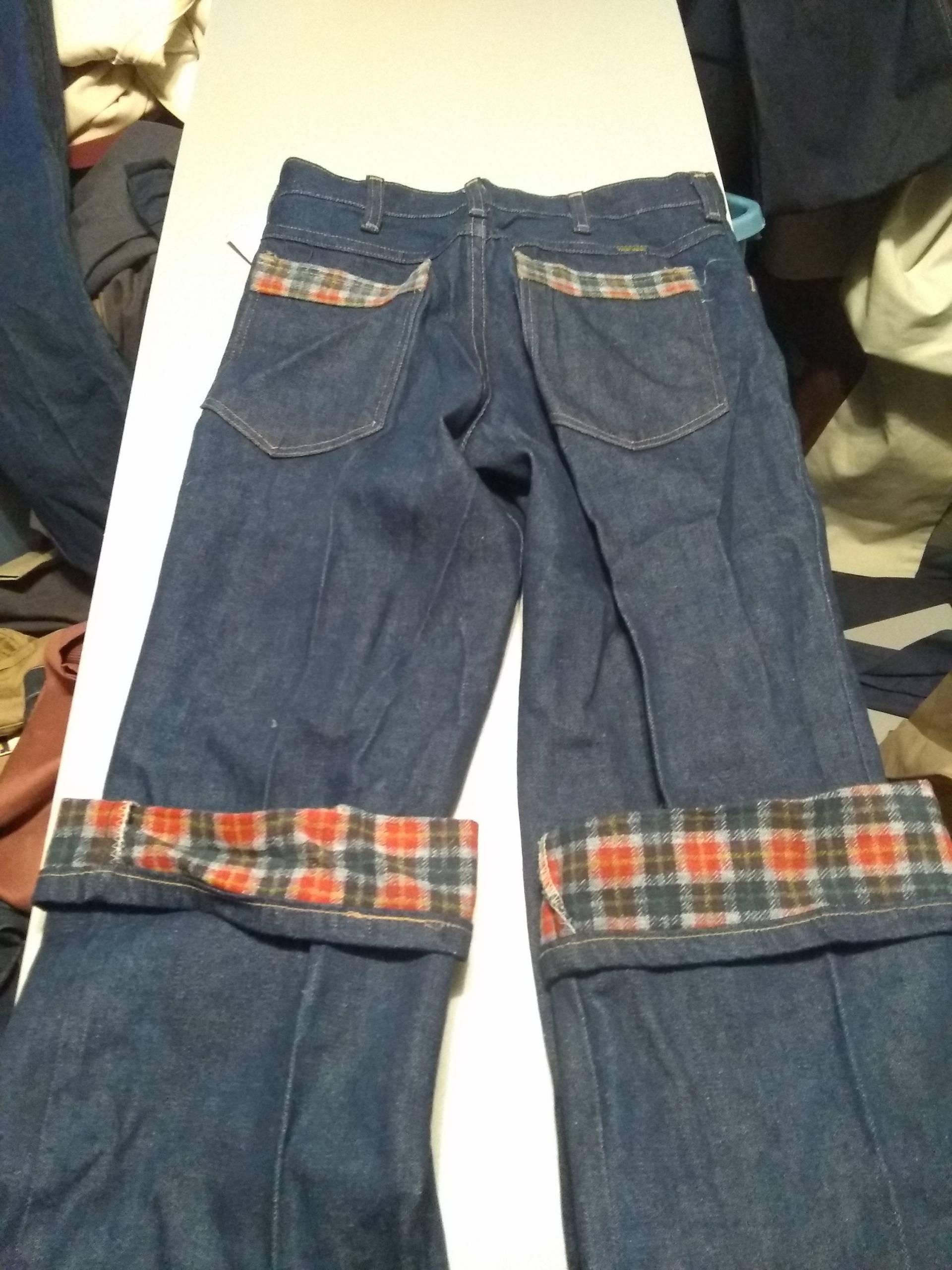 Wrangler Roll Up Nos Denim Jean Vintage 1970 Deadstock New Usa Flanell Gefüttert Hose Herren 29x32 28x32 26x30 Tragen T-Shirt Sneaker Schuhjacke von MitchAmericanvintage