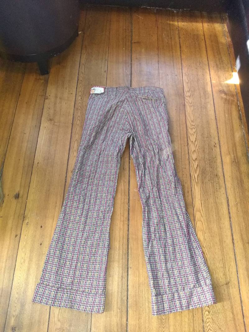 Wright Vintage Hose 1970Er Jahre Baumwollcord Kariert Bündchen Herren Deadstock Bellbottom Jeans Hi Rise 31x32 Wear Schuh Sneaker Manteljacke von MitchAmericanvintage