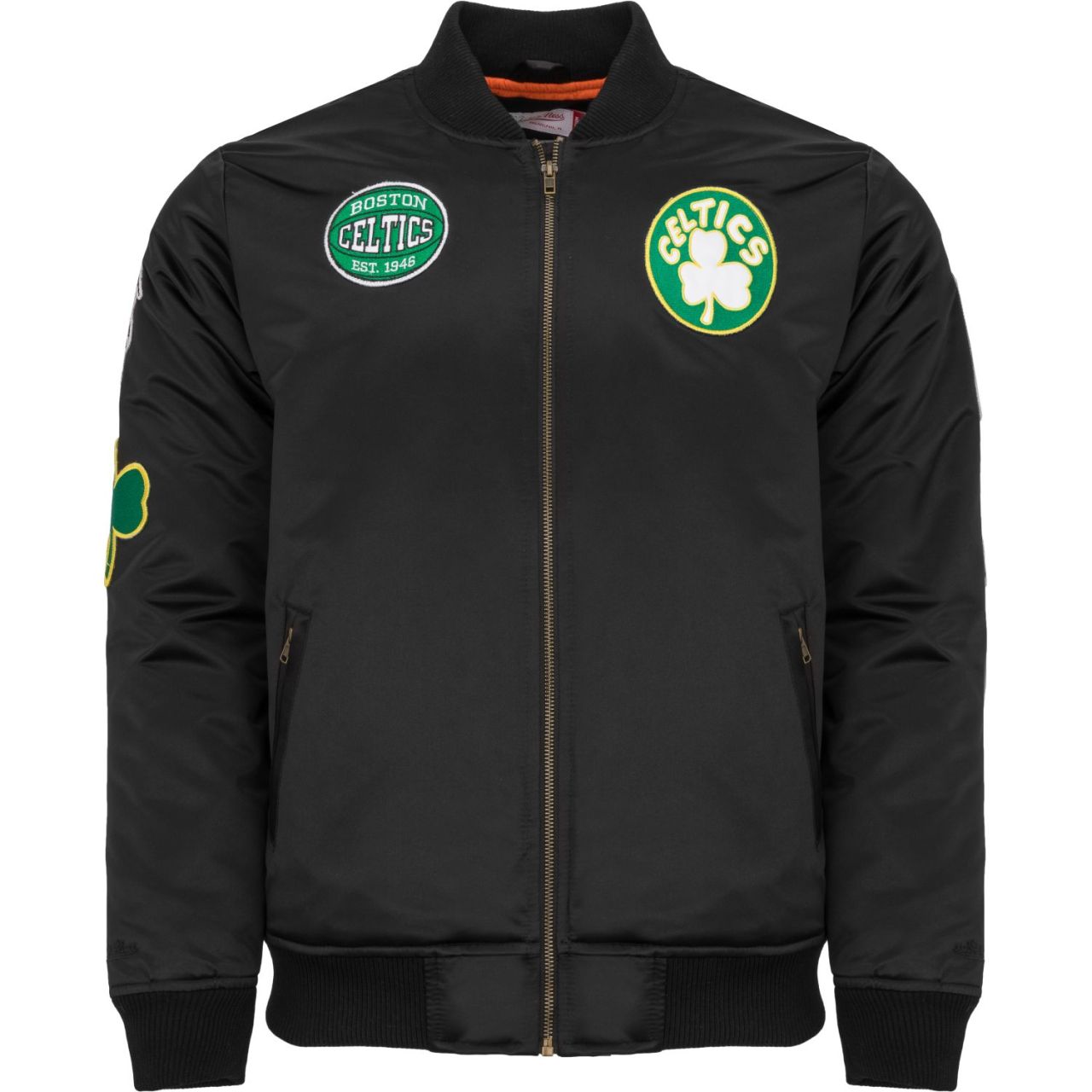 M&N Satin Bomber Jacke - PATCHES Boston Celtics von Mitchell & Ness