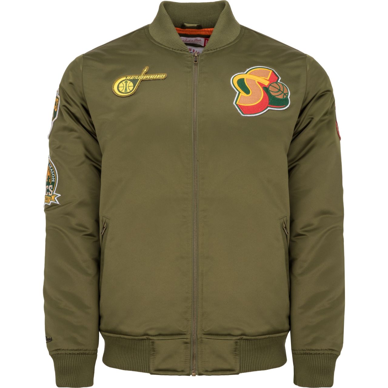 M&N Satin Bomber Jacke - PATCHES Seattle SuperSonics von Mitchell & Ness