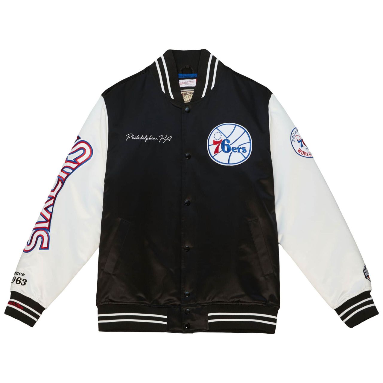 M&N Varsity Satin Jacke - NBA Philadelphia 76ers von Mitchell & Ness