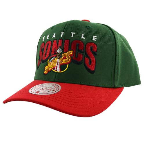 Mitchell & Mess NBA Boom Text Pro Snapback Cap Seattle Supersonics Green/red von Mitchell & Ness