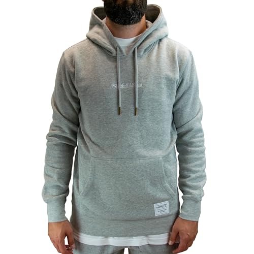 Mitchell & Ness Essentials Hoodie Branded, Grey/White, L von Mitchell & Ness