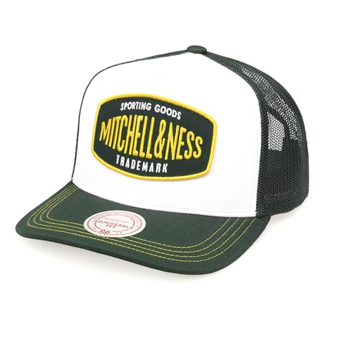 Mitchell & Ness Logo Patch Sporting Trucker Baseballkappe Snapback, Weiß/Grün von Mitchell & Ness