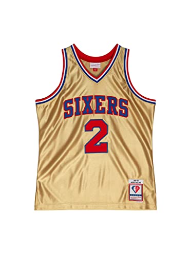 Mitchell & Ness NBA 75th Anniversary Swingman Jersey - #2 M. Malone - Philadelphia 76ERS, Gold, L von Mitchell & Ness