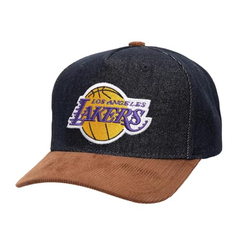 Mitchell & Ness NBA Cord D-Stressed Snapback Cap Los Angeles Lakers Denim/Brown von Mitchell & Ness