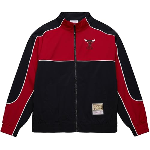 Mitchell & Ness NBA Mesh Nylon Jacke NBA-Merch Zip-Jacke Herren Übergangsjacke Sommer Sportjacke - Chicago Bulls, XL von Mitchell & Ness