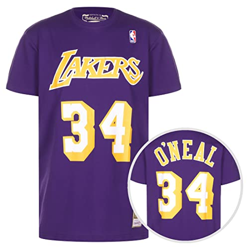 Mitchell & Ness NBA Name & Number Los Angeles Lakers Shaquille O'Neal T-Shirt Herren lila/gelb, L von Mitchell & Ness