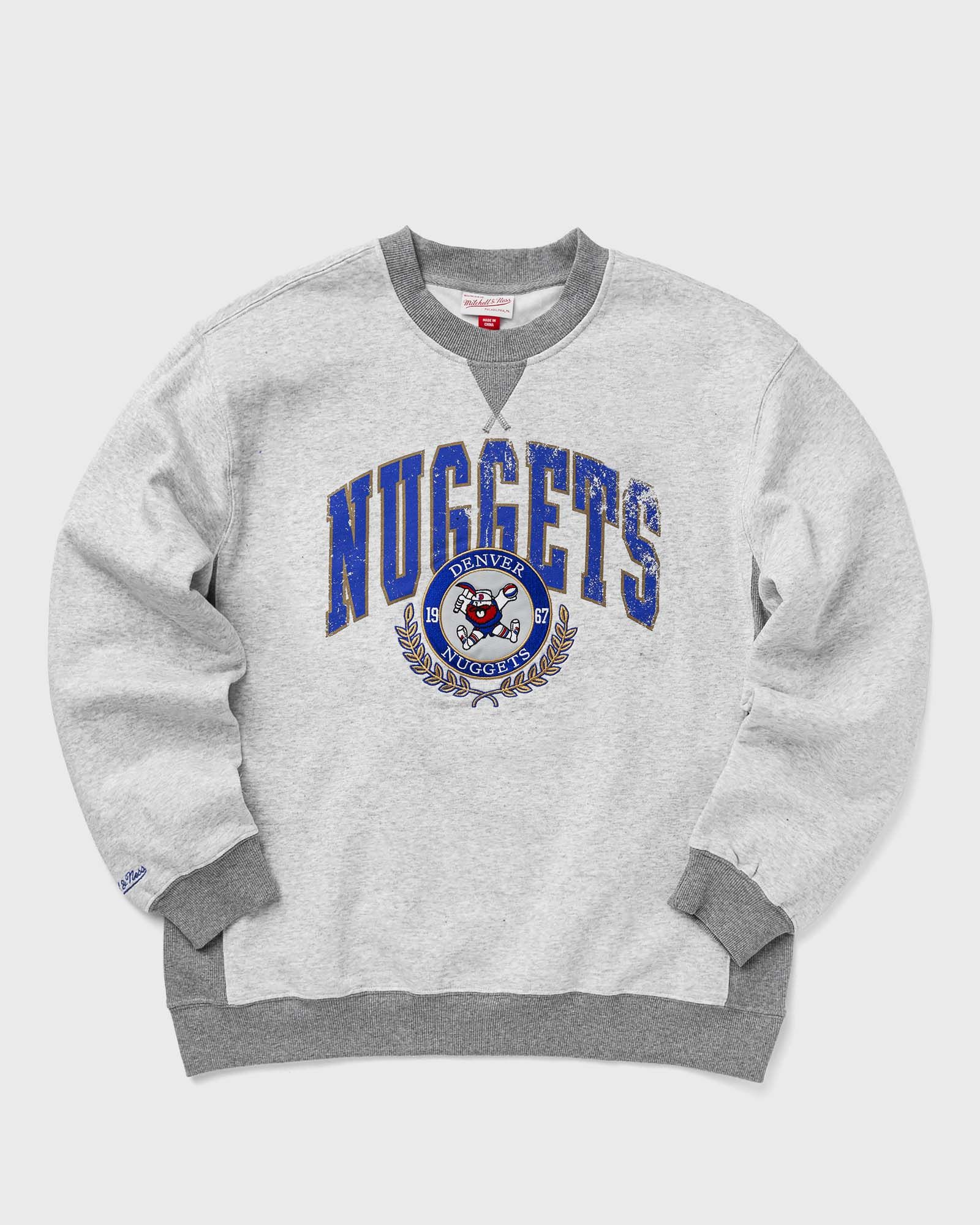 Mitchell & Ness NBA PREMIUM FLEECE CREW VINTAGE LOGO DENVER NUGGETS men Sweatshirts|Team Sweats grey in Größe:M von Mitchell & Ness