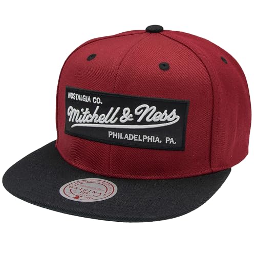 Mitchell & Ness 2 Tone Box Logo - Flat Visor Snapback Basecap, Burgundy-Black von Mitchell & Ness