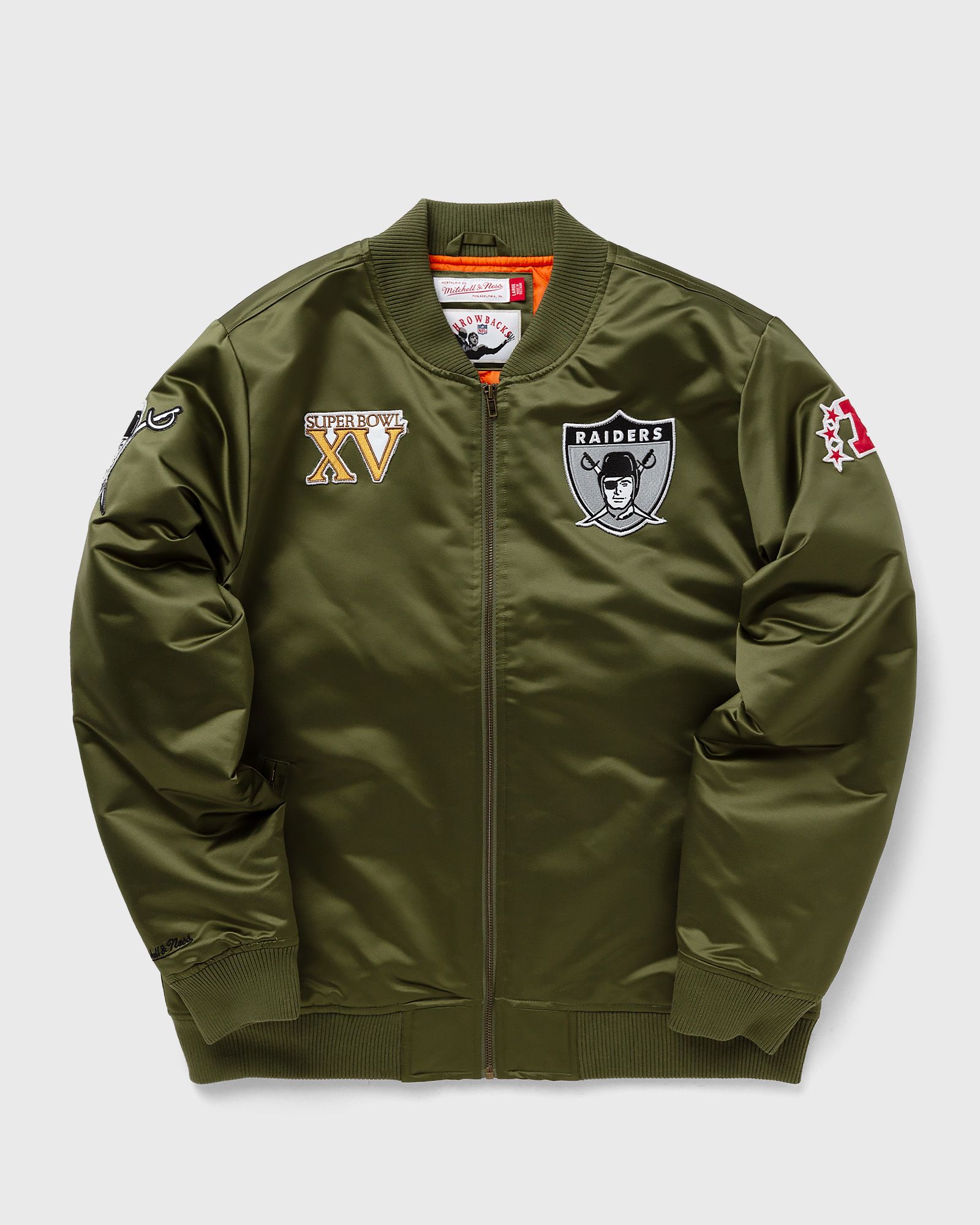 Mitchell & Ness NFL SATIN BOMBER JACKET LAS VEGAS RAIDERS men Bomber Jackets|Team Jackets green in Größe:L von Mitchell & Ness