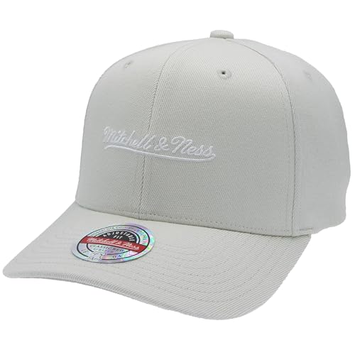 Mitchell & Ness Script Logo Baseballkappe, Classic Red Snapback Verschluß (größenverstellbar), Herren, Frauen, Kinder, Unisex, Ganzjährig (DE/NL/SE/PL, Alphanumerisch, Einheitsgröße, Grey-White) von Mitchell & Ness