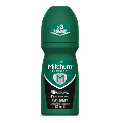 Mitchum Invisible Men 48HR Protection Roll On Anti-Transpirant & Deodorant, keine weißen Flecken, alkoholfrei, Pure Energy, 100 ml, 7246640000 – Verpackung kann variieren von Mitchum