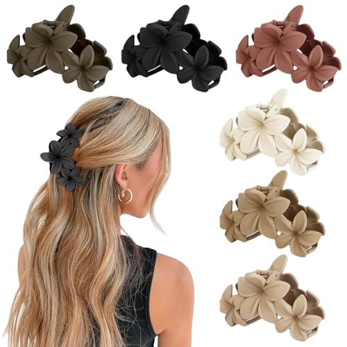 Mitdir 6 Stück Blume Haarklammer Große Haarklammer Matte Haarspangen für Frauen Hawaiian Haar Blume Clip Starken Halt Haar Krallen 10cm Haarspangen für dickes Haar von Mitdir