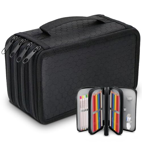 Mitening Federmäppchen Federtasche Mäppchen 72 Slots Tragbare Federmappe Bleistifttasche Handheld Stiftetasche, 4 Fach Große Kapazität, Farbige Bleistifte Halter, Pencil Case mit Reißverschluss Etui von Mitening