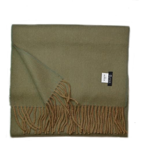 MITOS NATURAL ELEGANCE - Hipster Schal aus 100% Wolle Alpaka, eleganter Winterschal, Wollschal aus feiner 100% Alpaka Wolle, weich, warm, pures elegantes Naturhaar unisex, natur (olive mellow) von Mitos Natur