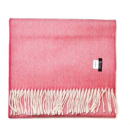 Mitos Natural Elegance - Wollschal Koralle rosa Fischgrät Muster Alpakaschal Strick Schal mit Fransen aus 100% Alpaka Wolle von Mitos Natural Elegance
