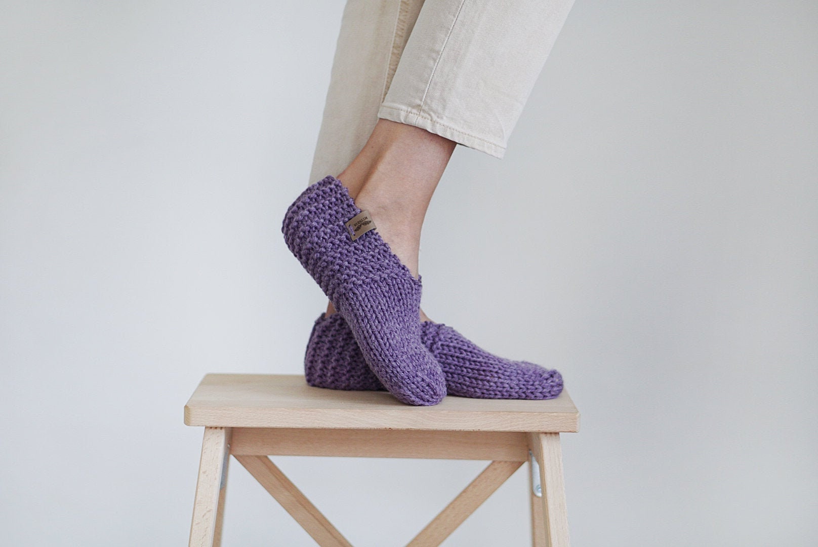 Home Weiche Hausschuhe, Gestrickte Socken Für Frauen in Lila, Wolle Casual von Mitreva