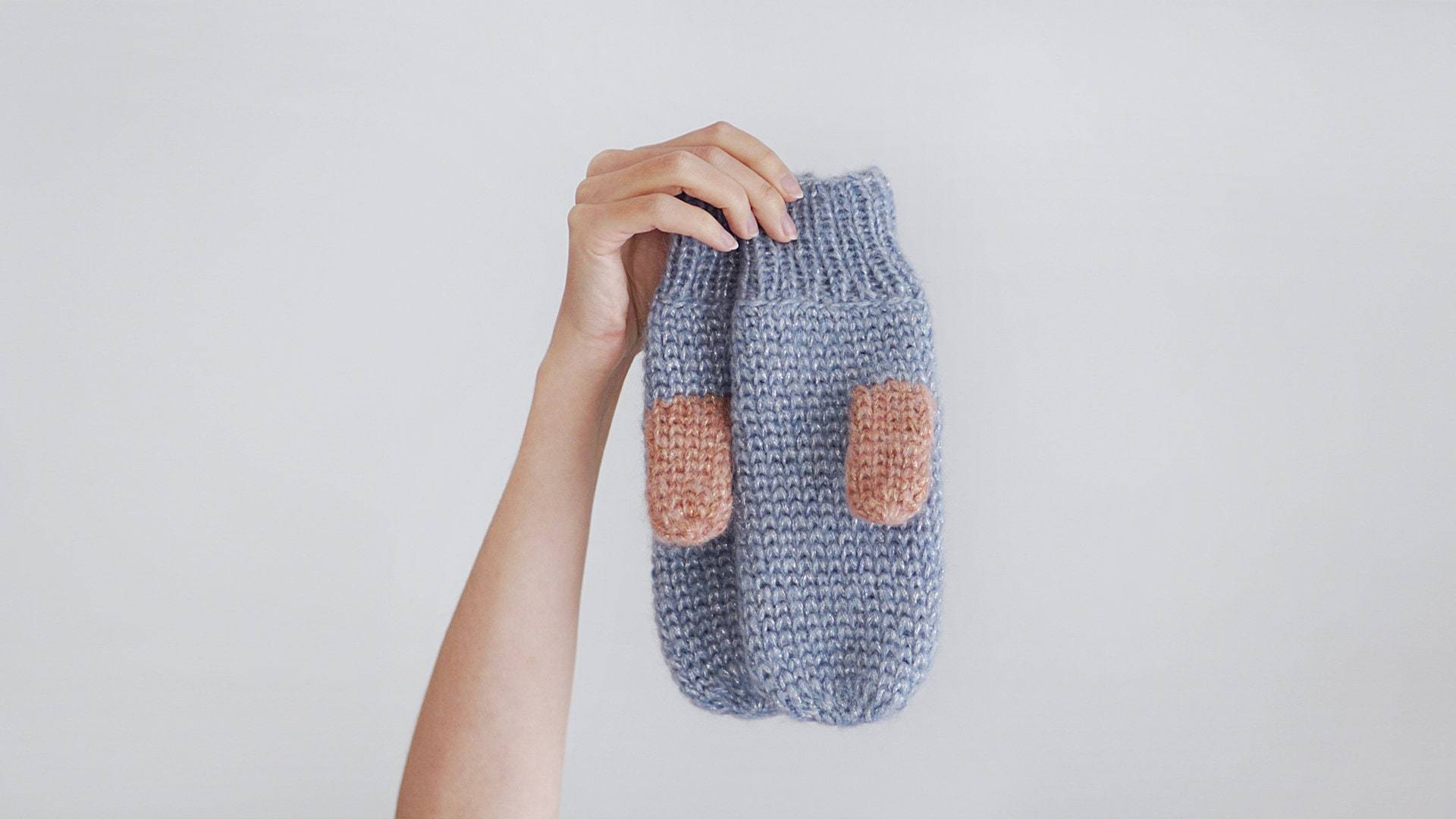 Mohair Wollfäustlinge Für Frauen, Blaue Winter Vollständig Bedeckte Handschuhe, Zarte Strickfäustlinge von Mitreva