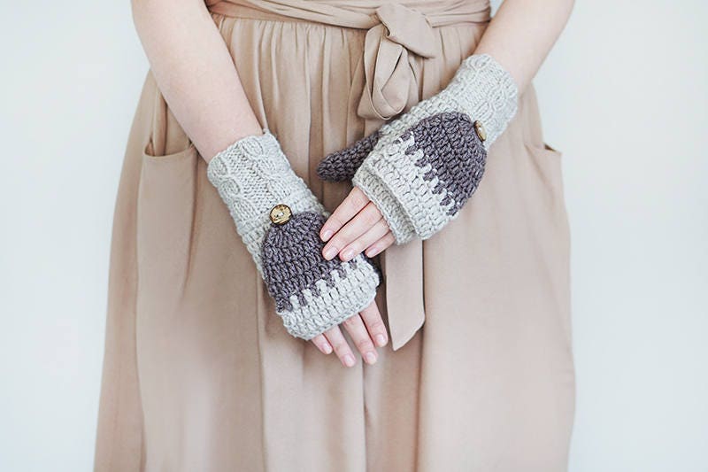 Wandelbare Handschuhe in Beige Und Braun - Flip Top Dicke Strickhandschuhe Winter Accessoires Herbst von Mitreva