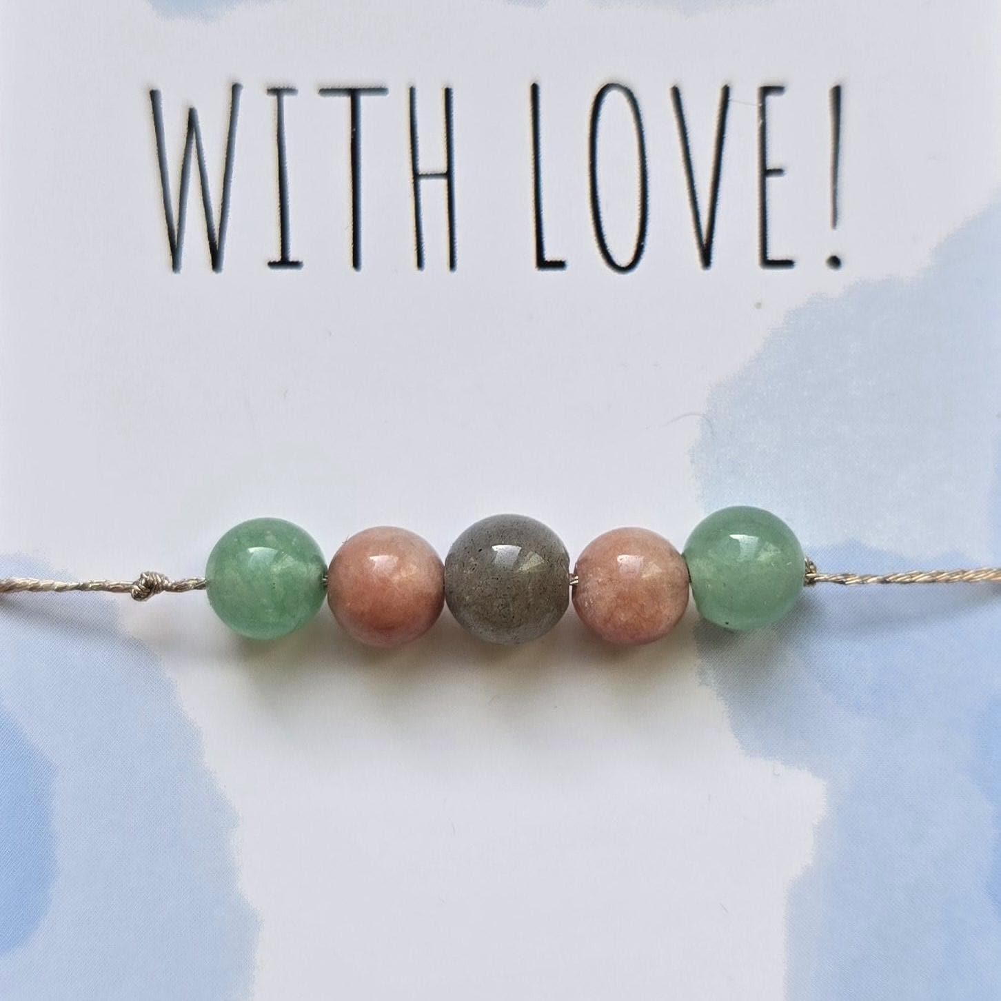 Aventurin Labrodit Sunstone Armband Macrame Garn Edelstein Perlen von MittePrestige