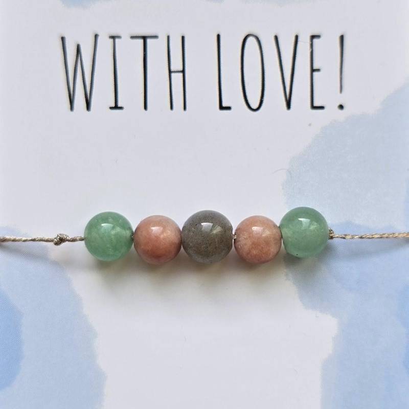 Aventurin Labrodit Sunstone Armband Macrame Garn Edelstein Perlen von MittePrestige