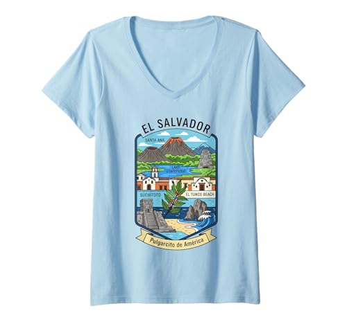 Damen EL Salvador Travel Badge Vulcano Beach Kaffee T-Shirt mit V-Ausschnitt Damen EL Salvador Travel Badge Vulcano Beach Kaffee T-Shirt mit V-Ausschnitt von Mittelamerika Heritage Co.