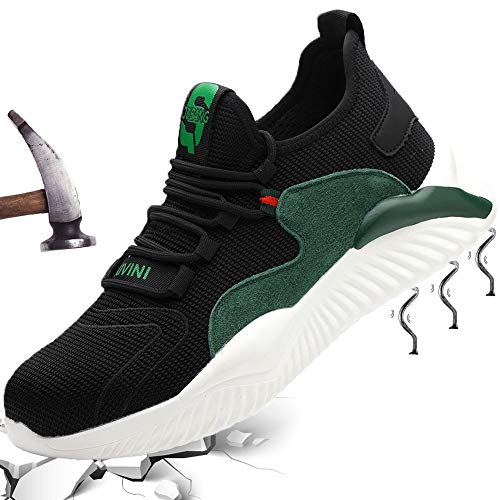 Mitudidi Arbeitsschuhe Herren S3 Sicherheitsschuhe Männer mit Stahlkappe Schutzschuhe Leicht Sneaker Unisex Stylisch Sportlich Turnschuhe Atmungsaktiv Outdoor Grün 42 von Mitudidi