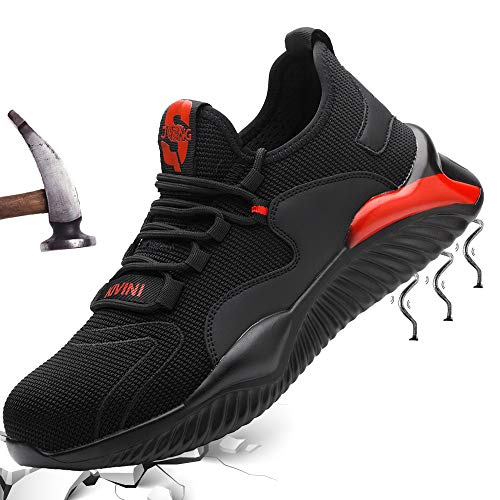 Mitudidi Arbeitsschuhe Herren S3 Sicherheitsschuhe Männer mit Stahlkappe Schutzschuhe Leicht Sneaker Unisex Stylisch Sportlich Turnschuhe Atmungsaktiv Outdoor Red 42 von Mitudidi