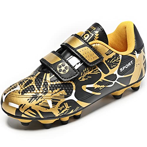 Mitudidi Fussballschuhe Jungen für Kunstrasen Gold Fussballschuhe Kinder Low Top Leicht Klettverschluss Trainingsschuhe Mädchen von Mitudidi