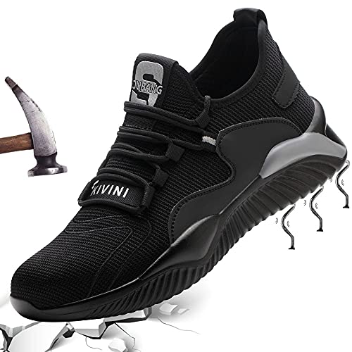 Mitudidi Sicherheitsschuhe 42 Stahlkappe Herren S3 Schutzschuhe Arbeitsschuhe Männer Leicht Sportlich Schuhe Unisex Outdoor Atmungsaktiv Sneaker Stylisch Trekkingschuhe Schwarz Grau von Mitudidi