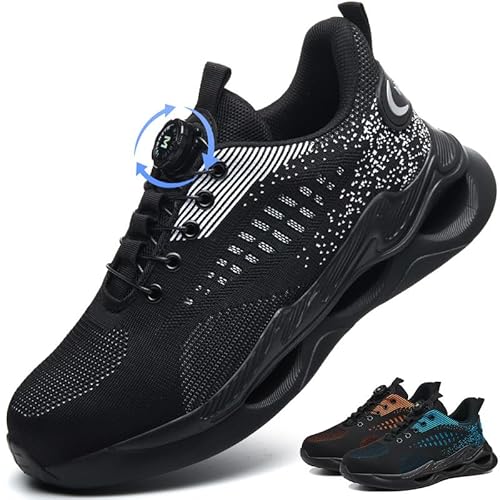 Mitudidi Sicherheitsschuhe Herren S1 Leichte Arbeitsschuhe Anti-Schlag rutschfest Unisex Stahlkappe Atmungsaktiv Grau 45 EU von Mitudidi