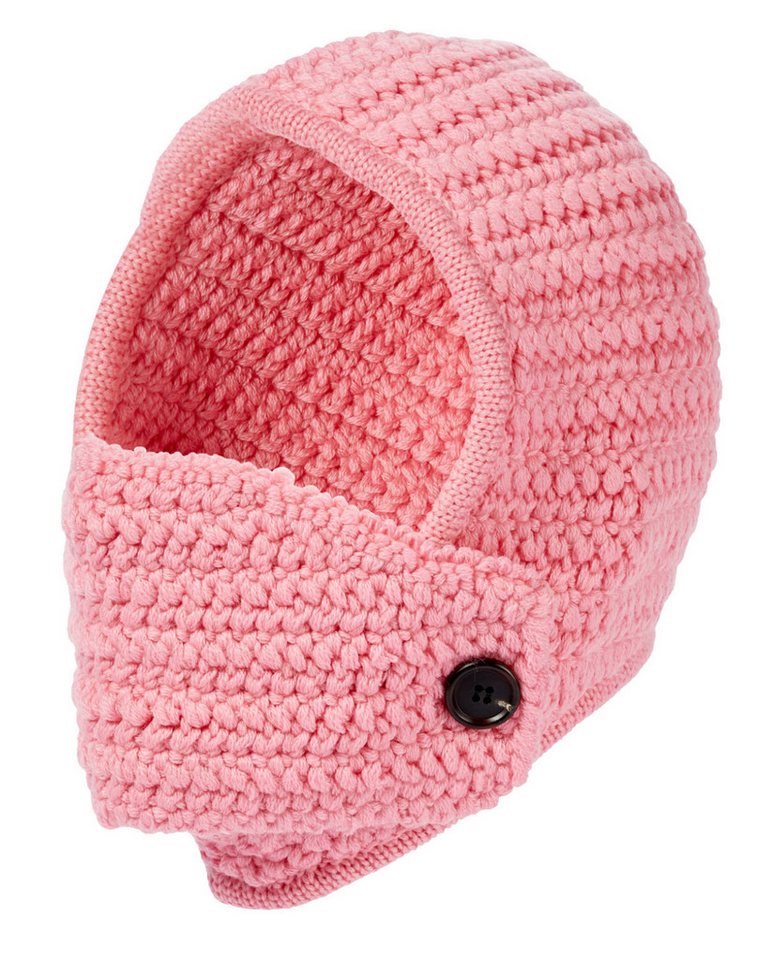 Miu Miu Strickmütze Mütze Mask-front crocheted hood hat Crochet Virgin Wool Hat Cap Hut Knopf-Kinn- und Mundschutz für optimale Isolierung von Miu Miu