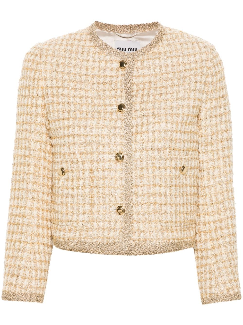 Miu Miu Tweed-Jacke mit Logo-Patch - Nude von Miu Miu