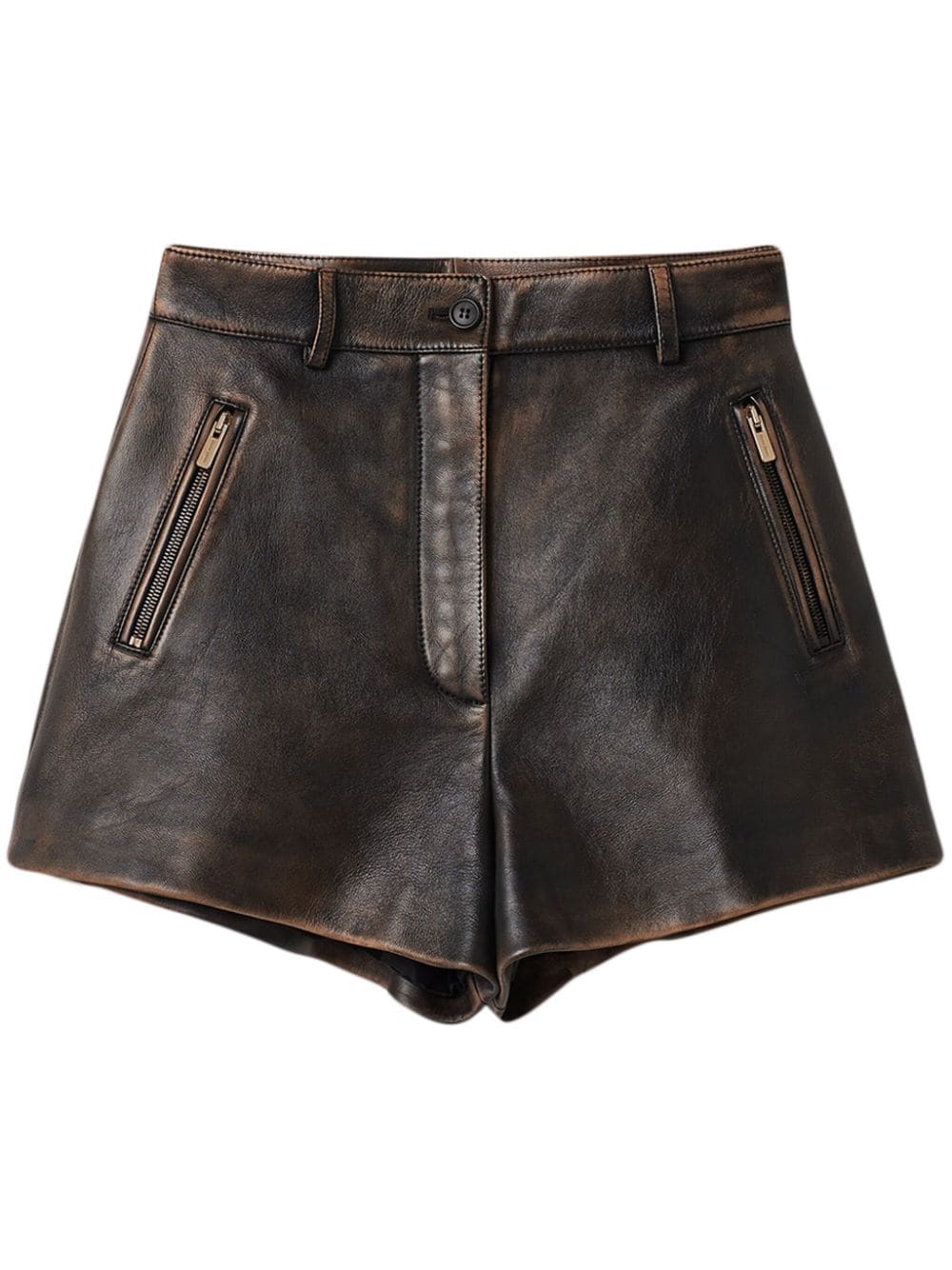 Miu Miu Leder-Shorts im Used-Look - Braun von Miu Miu