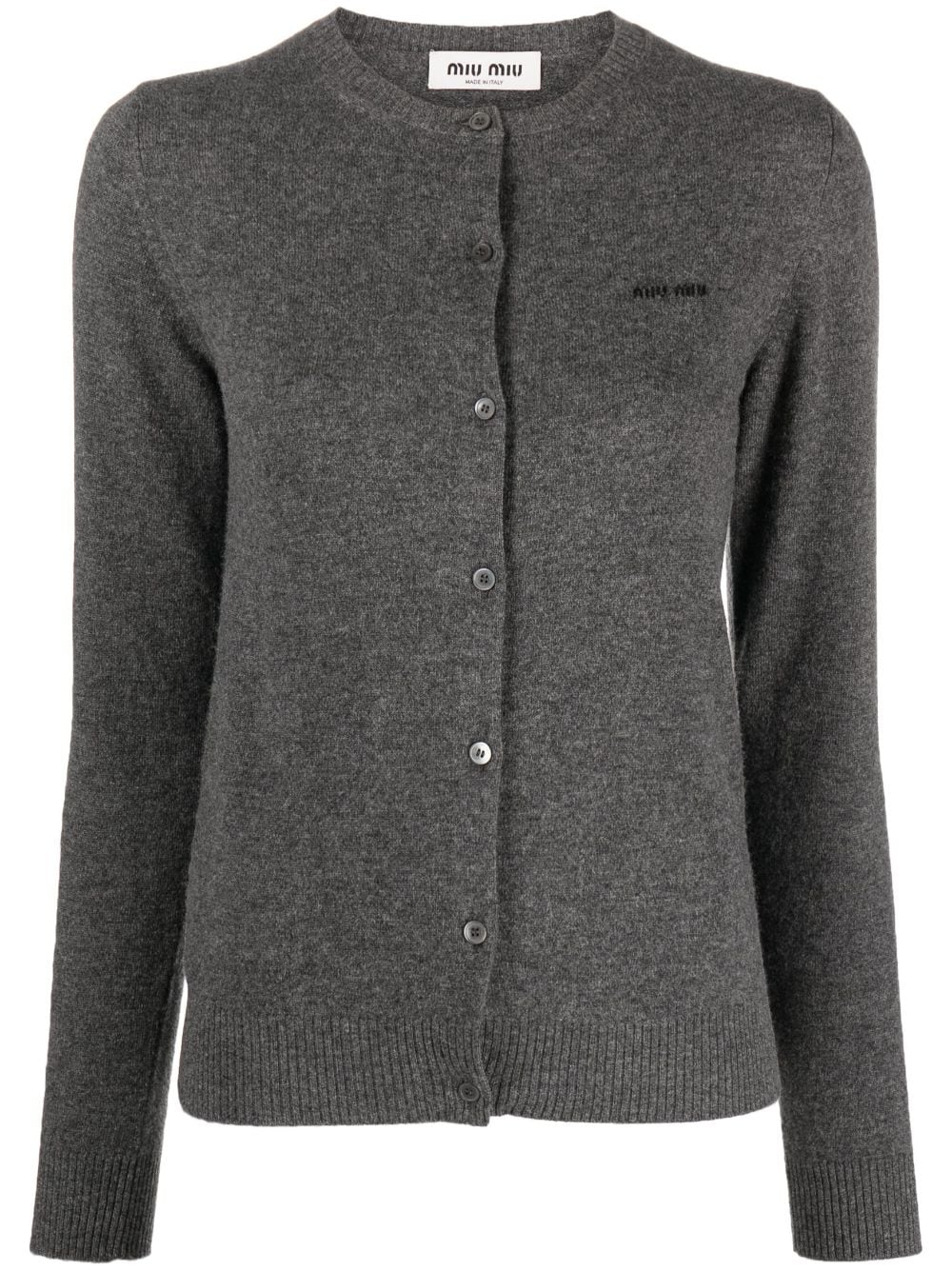 Miu Miu Intarsien-Cardigan mit Logo - Grau von Miu Miu