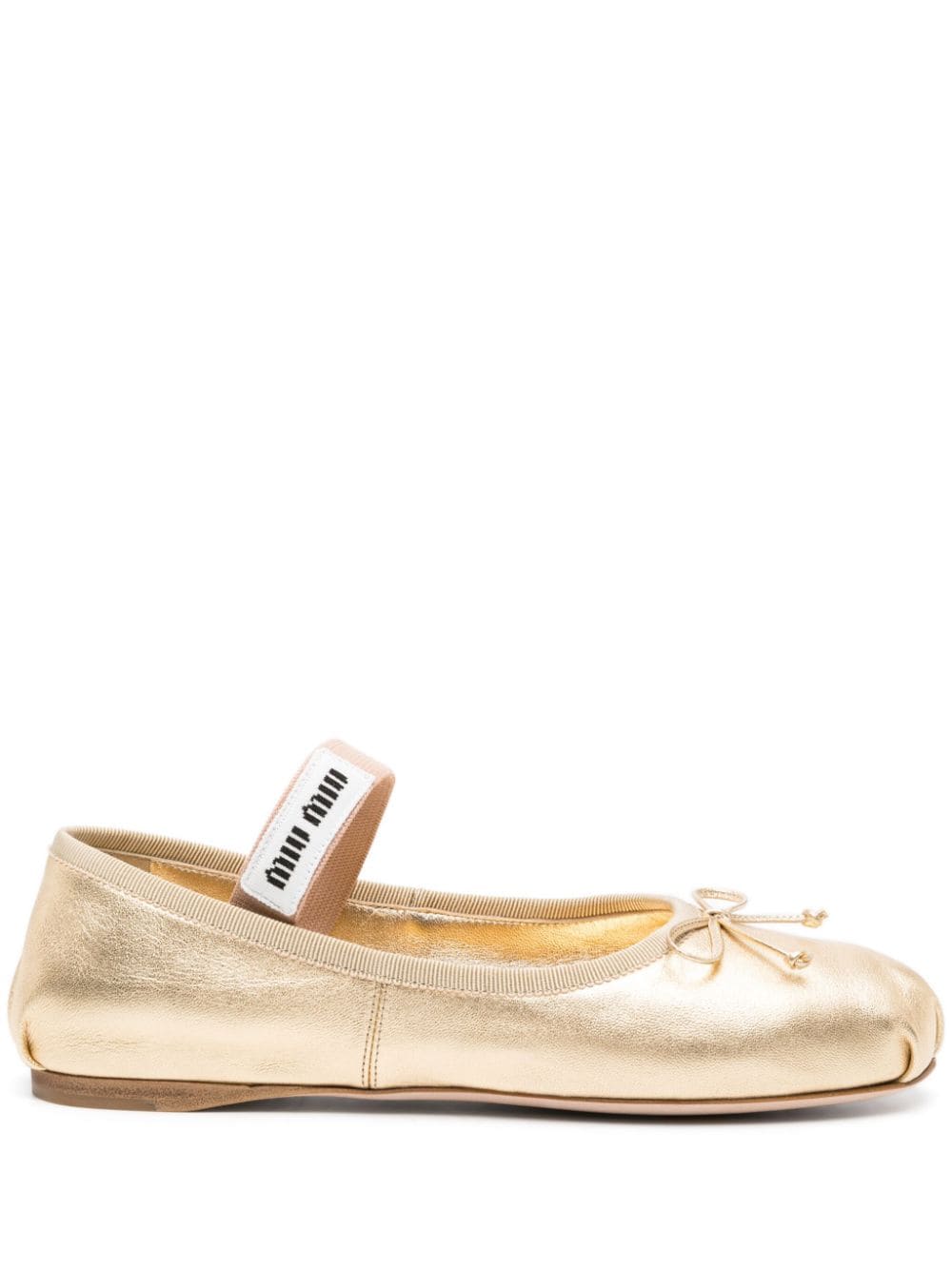 Miu Miu Ballerinas mit Logo-Riemen - Gold von Miu Miu