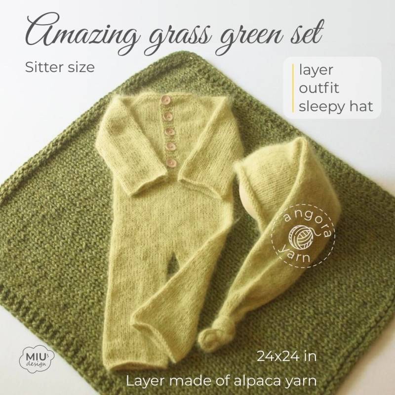 Angora Strick-Set, Photo Prop, Fotografie Requisite, Gestrickte Schlafmütze, Gestricktes Outfit Für 6-9 Monate Babys von MiudesignUS