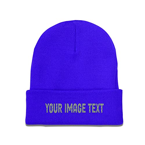 Benutzerdefinierte Beanie-Mütze für Männer und Frauen, fügen Sie Ihr eigenes Logo mit Bündchen hinzu, schwarz, blau, One size von Miujonvy